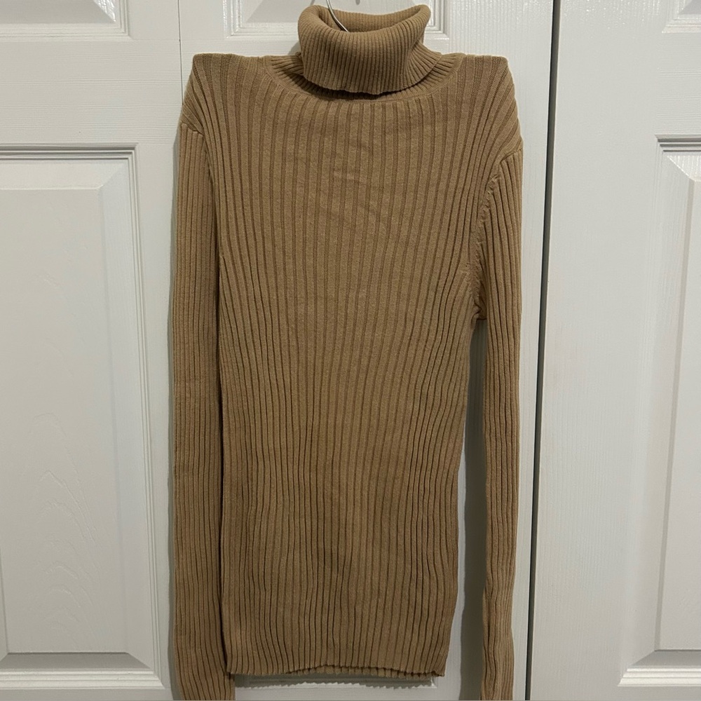 VTG Old Navy Beige Ribbed Turtleneck Sweater Size Medium Y2K Cotton